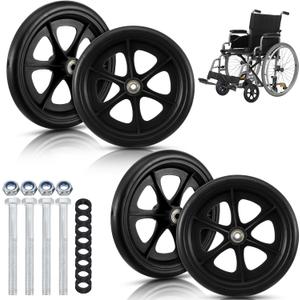 4 Pack 8 Inch Wheelchair Walker Wheels, Rubber Walker with Wheels Anti-Slip PU Tires Wheelchair Wheel Replacement Durable ABS Hub Easy Install Front Wheel