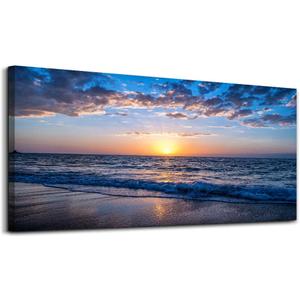 hyidecorart Wall Art Moon Sea blue Ocean Landscape Paintings Bedroom Canvas Art Print wall art for living room Paintings for Wall Decor and Home Decor (20 x 40inch x 1pcs)