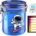 Smell Proof Jar with UV Protection, Airtight Glass Container, Double Sealed Smell Proof Container for Herbs, Teas, Coffee, Spices, Travel, Home, Kitchen, Fresh Storage Solution (Blue Astronaut)
