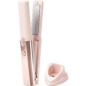 Cordless Hair Straightener and Curler 2 in 1, Portable Flat Iron with Charging Dock, 4000mAh Rechargeable Battery, 4 Adjustable Temps 284°F-428°F, 35W Fast Heating PTC (Pink)