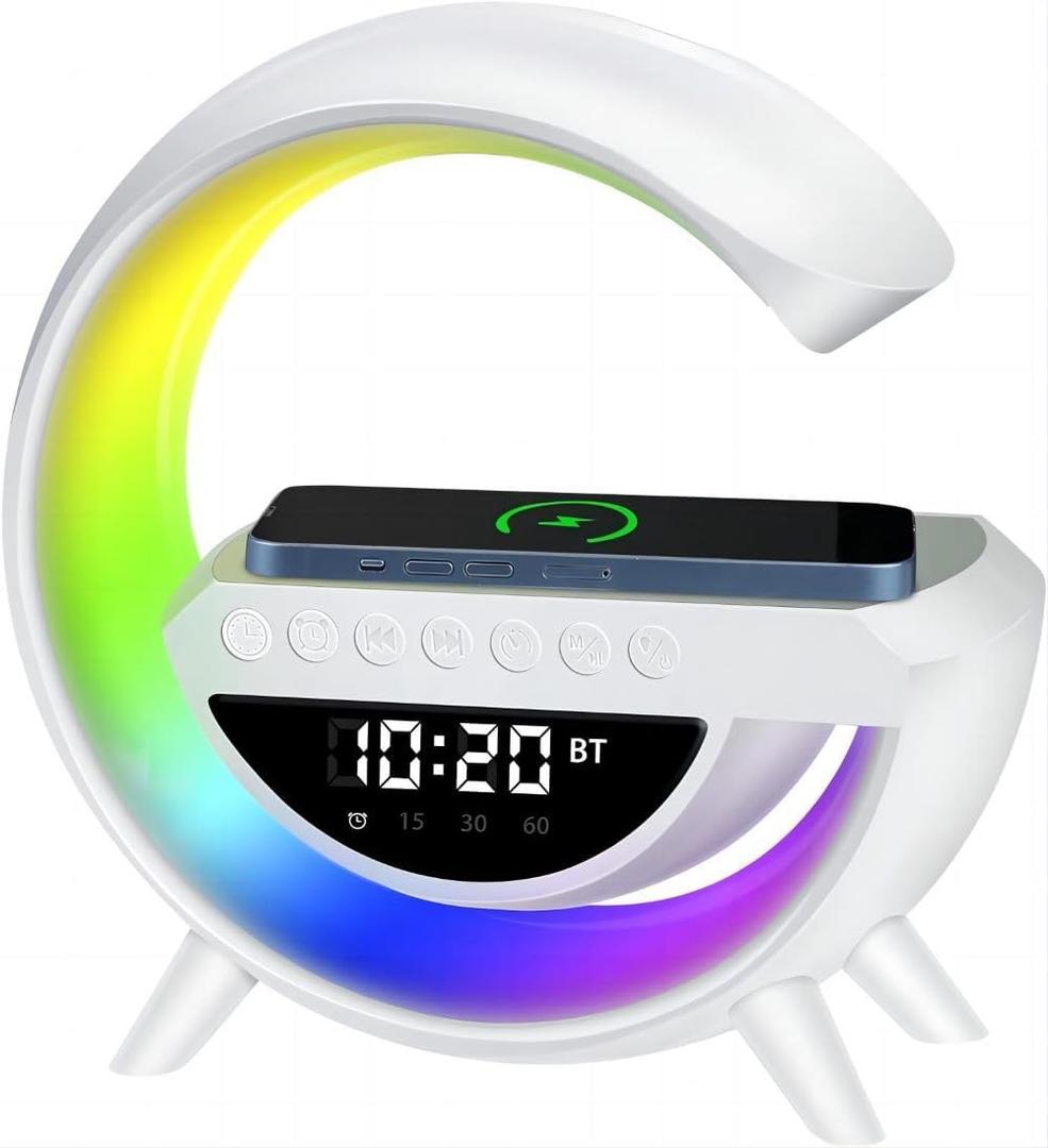 G-Type Wireless Charging Light,Wireless Charging Clock Alarm LED Desk Lamp All-in-One Machine, Suitable for Colored Environmental Lights in Bedrooms, Offices, and Homes