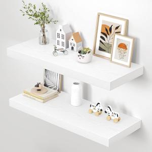 Dreamland 36" Floating Shelves for Wall, 12" Deep Thicker White Floating Shelves, Wall-Mounted Shelves for Bedroom, Living Room, Kitchen, Bathroom - Set of 2