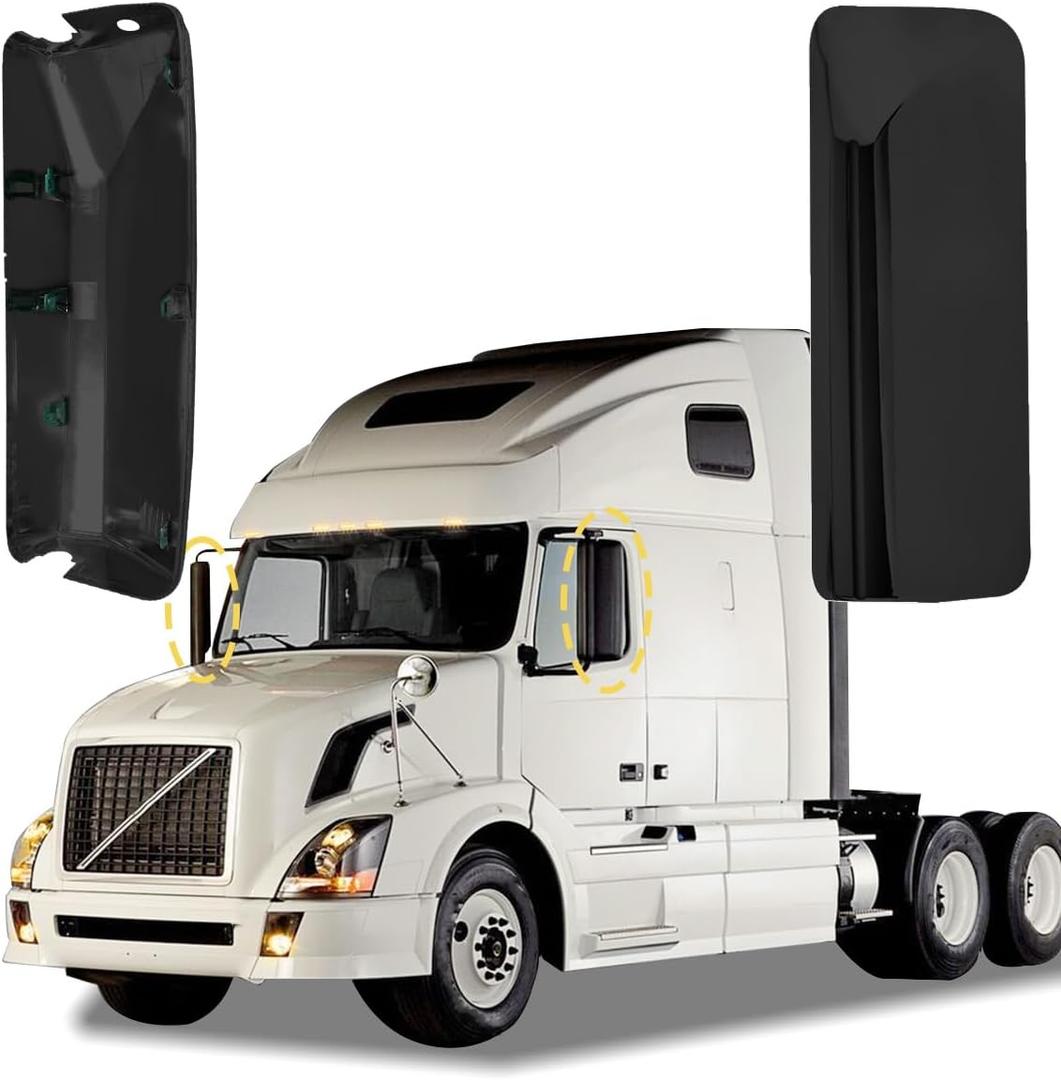 Truck Mirror Cover with Black Housing Driver Left Side Compatible with 1997-2017 Volvo VNL