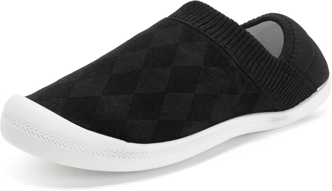 STQ Women's Slippers Indoor with Slip on Cozy House Shoes Non Slip Warm Loafers (Black)