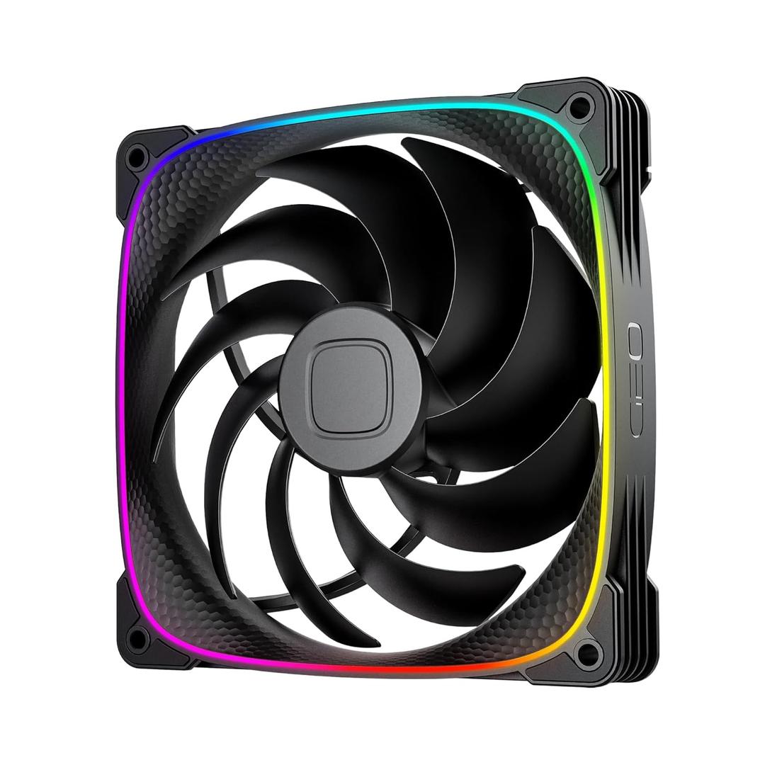 Geometric Future Squama 2503 RGB PWM Fan - 140mm - 1 Pack  Performance & Silent Balance - Dual Lighting Loop - 5V 3pin addressable RGB - 4pin PWM - Black (GEO-S2503B-14S)
