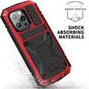 iPhone 14 Pro Metal Bumper Silicone Case iPhone 14 Pro Case with Stand Built-in Screen Protector Gorilla Glass Hybrid Military Shockproof Heavy Duty Rugged Full Cover for Outdoor (Red)
