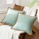 Phantoscope Pack of 2 Farmhouse Decorative Solid Throw Decorative Pillow Cover Burlap Linen Trimmed Tailored Edges Light Turquoise 24 x 24 inches, 60 x 60 cm