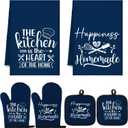 Sratte 6 Pcs Kitchen Decor Accessories Set Farmhouse Towels Pot Holders Oven Mitts Set 2 Dish Towels 2 Potholders 2 Cooking Mittens Oven Glove for Christmas Baking Cooking Supply(Blue,Kitchen)