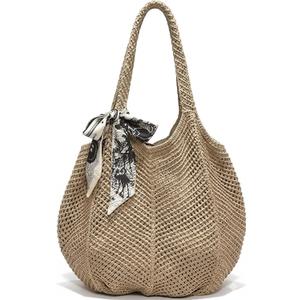 Crochet Tote Bag for Women, French Style Hollow Out Mesh Beach Bag, Summer Vacation Essentials