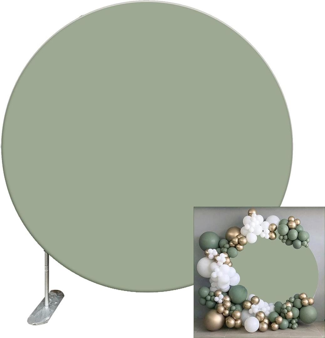 Renaiss Sage Green Round Backdrop Cover 7.2ft Polyester Solid Color Green Circle Backdrop Cover for Baby Shower New Born Birthday Party Wedding Decorations