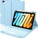 Cousper for iPad mini 7 Keyboard Case A17 Pro 2024/iPad Mini 6 Generation Case with Keyboard 2021 8.3 Inch, Pencil Holder, 7 Color Backlit Detachable Keyboard Cover for iPad mini 7th/6th Gen,Sky Blue