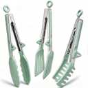 Kitchen Tongs for Cooking, 9 Inch Small Silicone Tongs, Food Grade Mini Serving Tongs with Silicone Tips, Set of 3, Green