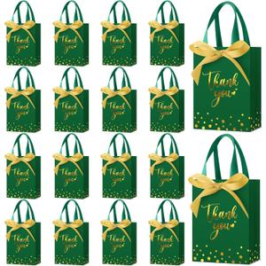Kolldenn 36 Pack Small Thank You Gift Bags with Handles 5.9 x 4.3 x 2.4 Inches Christmas Party Favor Bags with Bow Ribbon Candy Goodie Gift Bag Bulk for Xmas Wedding Birthday Bridal Shower(Green)