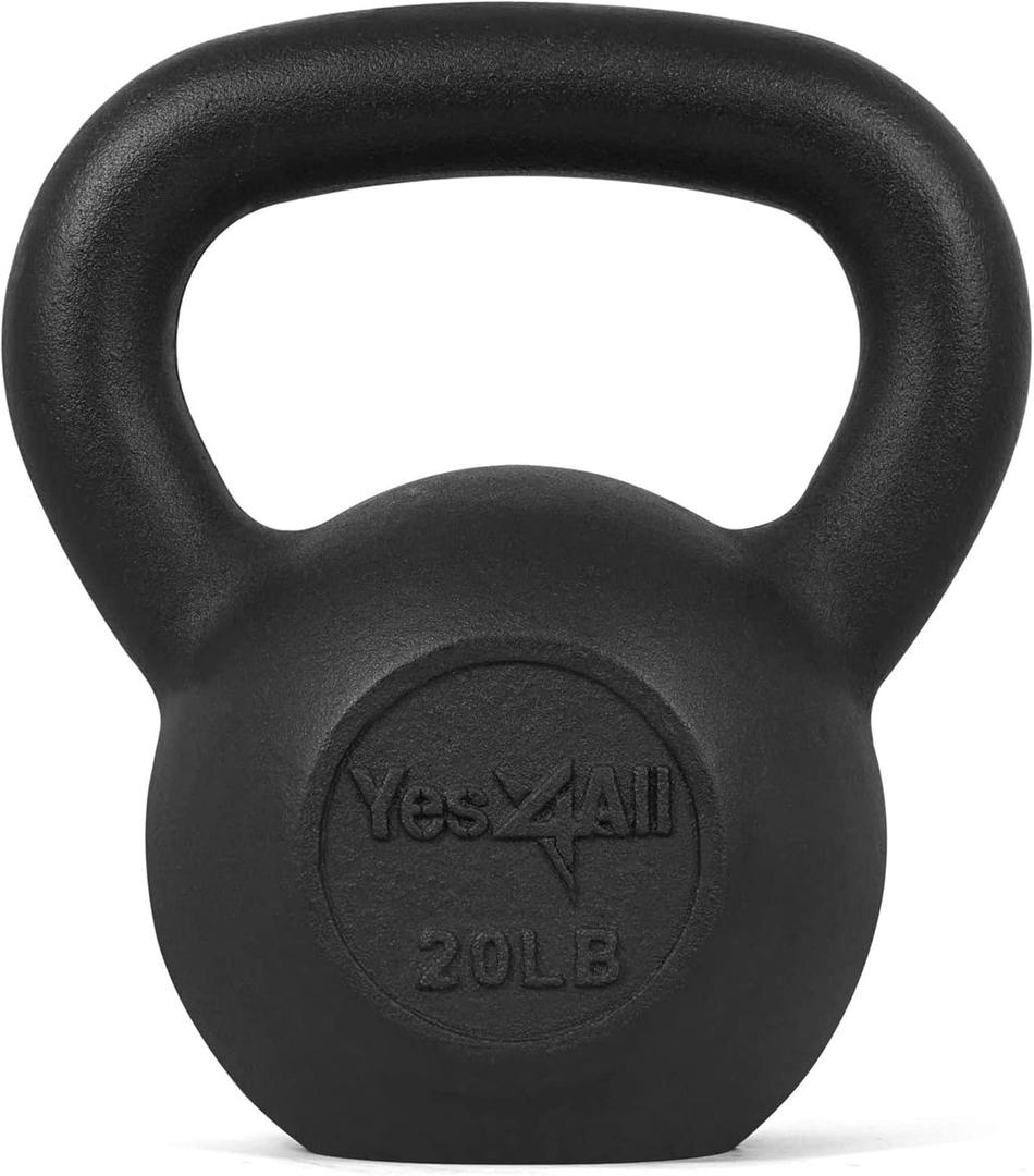 Yes4All Powder Coated Kettlebell, Cast Iron Core Kettlebells with Non-Slip Handle & Flat Bottom for Conditioning, Heavy Duty for Strength Training, 20LB and 18LB