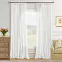 Ivory White Pinch Pleated Linen Curtains 108 Inches long for Living Room 2 Panels Set Flax Pinch Pleat Drapes Back Tab Semi Sheer Neutral Boho 108 Inch Long Curtains for Bedroom Window 9 FT Birch