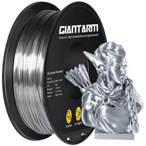 GIANTARM Silk Metallic Silver PLA 3D Printer Filament 1kg Spool, 1.75mm Dimensional Accuracy +/-0.03mm, 1080 Feet per Roll, Vacuum Packaging (Silk Silver Pla)