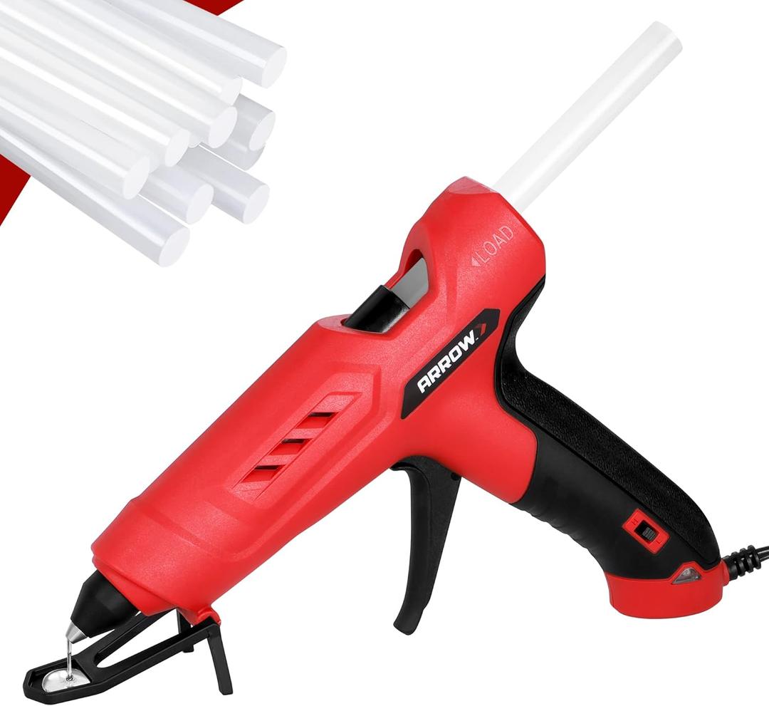 Arrow Full Size Dual Temp Glue Gun Kit with 12 Sticks - Professional, High/Low Temperature, Fast Heating, Heavy Duty with Stand for Dcor, Crafts, Repairs, Construction