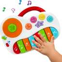Musical Piano Toy for 1-3 Year Old Toddlers, 8-Key Rainbow Keyboard with DJ Turntable Scratchpad, 5 Light-Up Animal Buttons, Demo Songs, Volume Control and Carry Handle, Boys Girls Gift