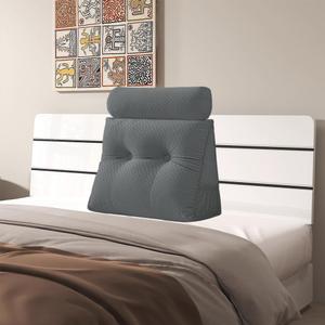 Velvet Triangular Headboard Wedge Pillow With Roll Pillow,Removable Cover Headboard Pillow Daybed Bunk Bed,Backrest Positioning Support Pillow Resting Reading Relaxing (Grey, Small(24 * 20 * 8in))