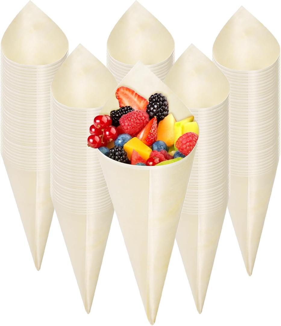 Coloch 200 Piece Disposable Wood Charcuterie Cone, 7 Inch Pinewood Food Cone Cups for Appetizer, Finger Food, Snack, Party, Wedding Catering, Buffet