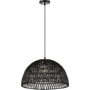 JONATHAN Y JYL6504C Campana 20" 1-Light Bohemian Modern Woven Rattan/Iron LED Pendant Farmhouse Coastal Adjustable Dining Room Living Room Kitchen Island Foyer Bedroom Hallway, Black