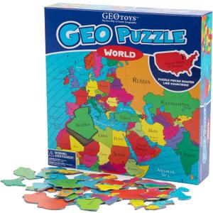 GeoToys GeoPuzzle, World Shaped Jigsaw Puzzles, 68 Pc Geography Puzzle, Geography Game & Map Puzzle, Jigsaw Puzzles for Kids Ages 6-9 Years Old 