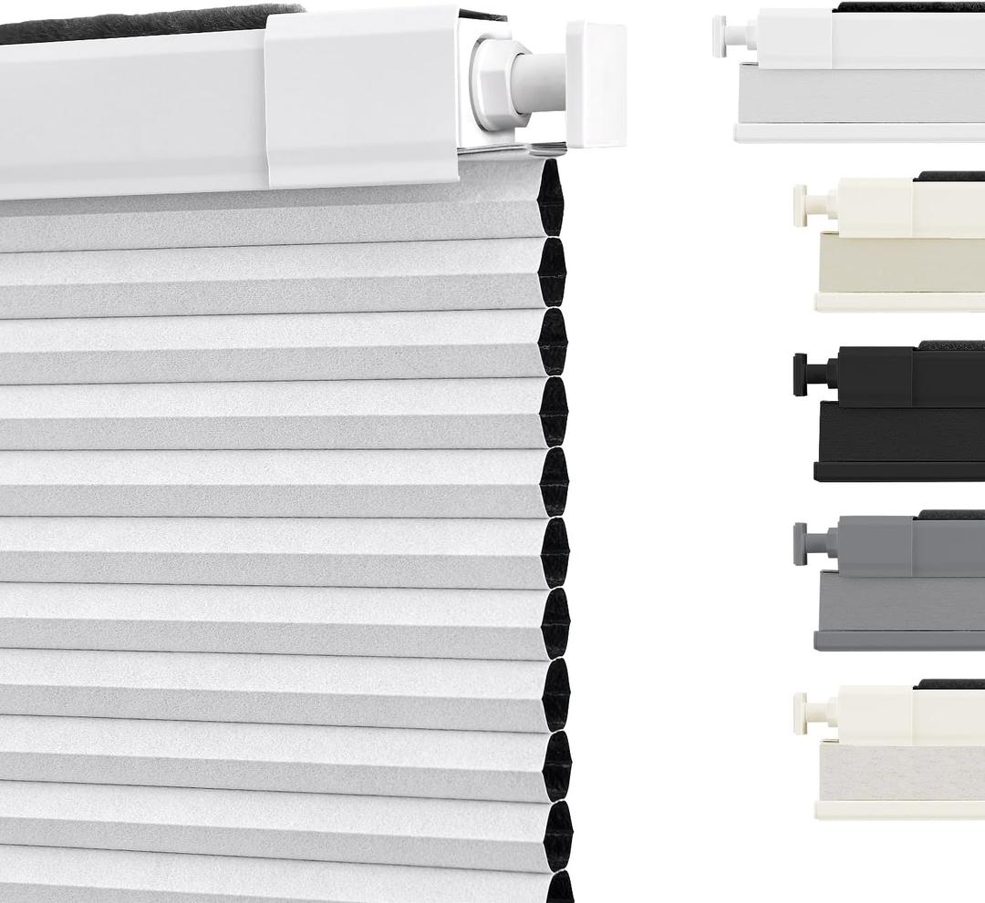 SUNOFF Cordless No Drill Blackout Cellular Shades, 51" W x 48" H, White