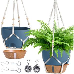 Hanging Planter Self Watering 10 Inch, 2 Pack Hanging Baskets for Plants, Hanging Flower Pots with Drainage Hole & 2 Kinds of Plant Hangers for Garden Home Decor (Navy Blue, 10 Inch)