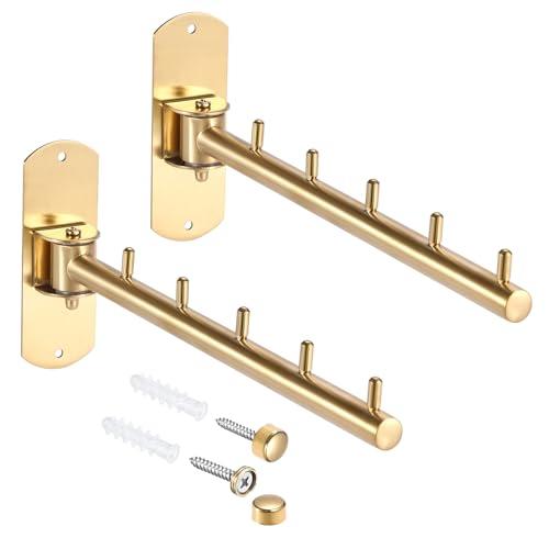 Sumnacon Clothes Rack, 1 Pcs Stainless Steel Clothes Hanger, Wall Mounted Clothes Hanging Organizer, Drying Rack with Swing Arm, Space Saving Hangers for Bathroom Laundry Room Closet, Gold