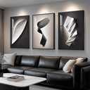 Large Framed Modern Wall Art for Living Room, 3 Piece Black and White Abstract Contemporary Pictures Artwork Decor, Geometric Luxury Bright Style Prints Paintings for Hallway and Office 24x36 Inch