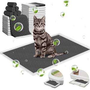 ELEGX 200 Pcs Charcoal Cat Pee Pads Refills 16.9"x11.4" for Tidy Cat Breeze Litter System, Odor-Control Super Absorbency,Leak-Proof,Quick-Dry,6-Layer Thicken Disposable Gel Pads for Under Litter Box