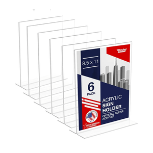 Acrylic Sign Holder 5 x 8, T-Shape Double-Sided Acrylic Table Stand with Wide Base, Plastic Tabletop Holder, Menu and Paper Display for Tables, Ideal for Offices, Restaurants, and Events (6 Pack)