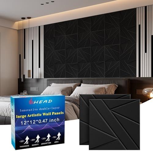 12 Pack Self-Adhesive Soundproof Wall Panels, 12 x 12 x 0.47 in Sound Proof Foam Panels for Walls, 1.2lb/ft³ High Density, Thicker 0.47in, Acoustic Panels, Noise Dampening Panels Studio Black