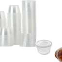 250 Sets Disposable Plastic Portion Cups with Lids, 0.75 oz Clear Round Condiment Containers - Leak-Resistant Flip-Top Lids, Stackable for Snacks & Sauces