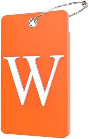 Gostwo 2 Pack Luggage Tags for Suitcases, 26 Initial Letter Travel Luggage Baggage Identification Labels ID Tag Fully Bendable Tags with Stainless Steel Loop (Orange) (Letter W)
