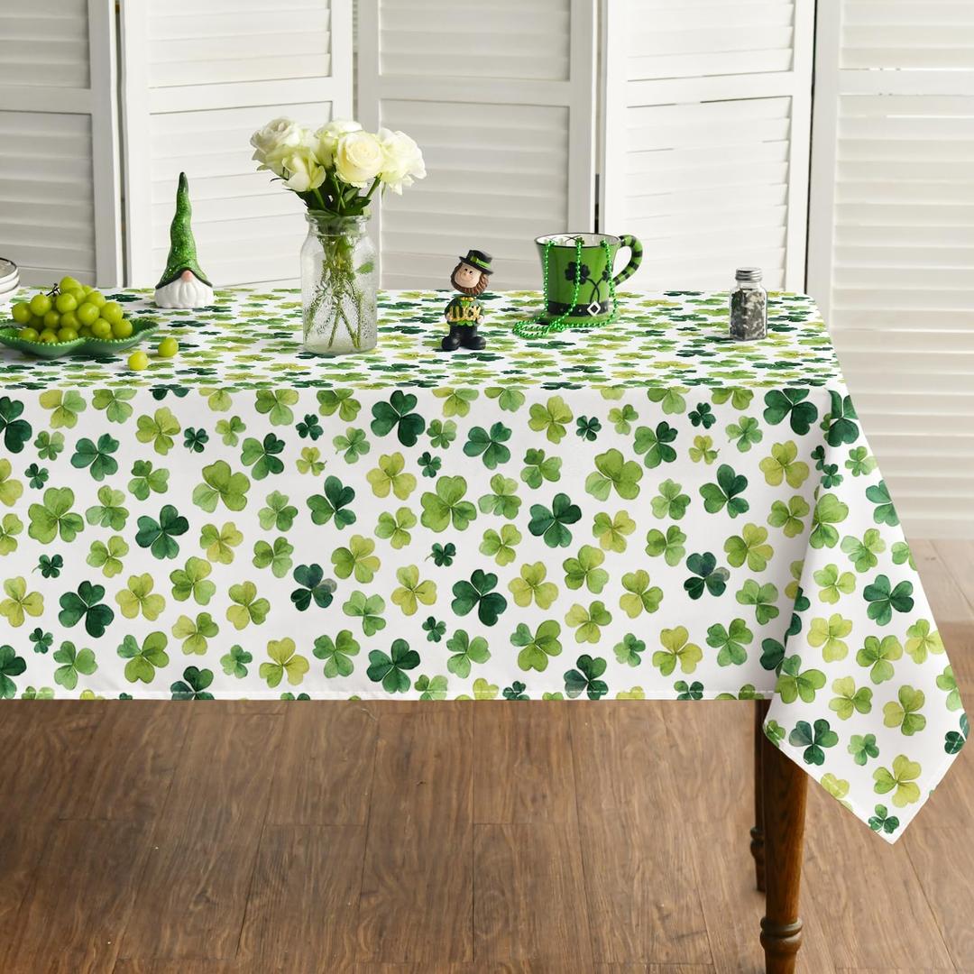 Horaldaily St. Patrick's Day Tablecloth 60104 Inch Rectangular, Cute Watercolor Lucky Shamrock Washable Seasonal Table Cover for Party Picnic Dinner Decor (White)
