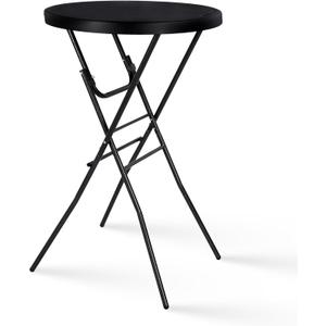 Cocktail Table 28in High Top Round Folding Indoor Outdoor, Plastic Bar Height Foldable Bistro Tall Table for Party, Patio, Dining Room, Kitchen, Events, Removable Locking Legs, Black (2843 in)