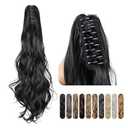 Black Ponytail Extension for Women, Claw Clip in Fake Hair Ponytail, Wavy, 24 inch