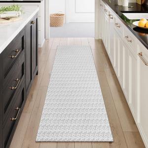 Collive Hallway Runner Rug 2x6 Kitchen Runner Rugs Non Slip Rubber Backed Gray Cotton Carpet Washable Farmhouse Rug Runners for Hallways Boho Floor Runners for Bedroom Entryway Laundry