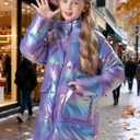 Cutemile Girls Puffer Jacket Toddler Winter Coat 5T Purple Blue Long Hooded Coats Outerwear Faux Down Jackets 5-6 Years, Violet