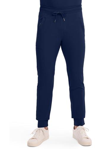Cherokee Mens Mid Rise Jogger Scrub Pants with Zipper Cargo Pocket 360 Stretch Moisture Wicking PROTX2 Fabric - CK004A, S Short, Navy, S