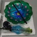 John's Studio Peacock Bird Bath for Outdoor - Glass Bowl Solar Light Cage Outside Dish Bird Feeder with Metal Stake for Garden, Yard and Patio - 32 inches