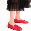 Ballet Flats for Women Cute Bow Round Toe Mary Janes Comfortable Faux Leather Slip On Ballerina Shoes (8, Red)