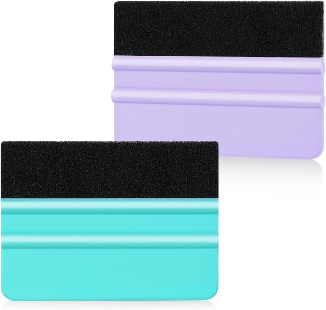 Trinkrittey 2 Pcs Squeegee for Vinyl, Plastic Vinyl Squeegee Black Felt Edge Vinyl Squeegee Vinyl Wrap Squeegee Vinyl Scraper for Car Automotive Sticker Decal Applicator (Purple & Green)