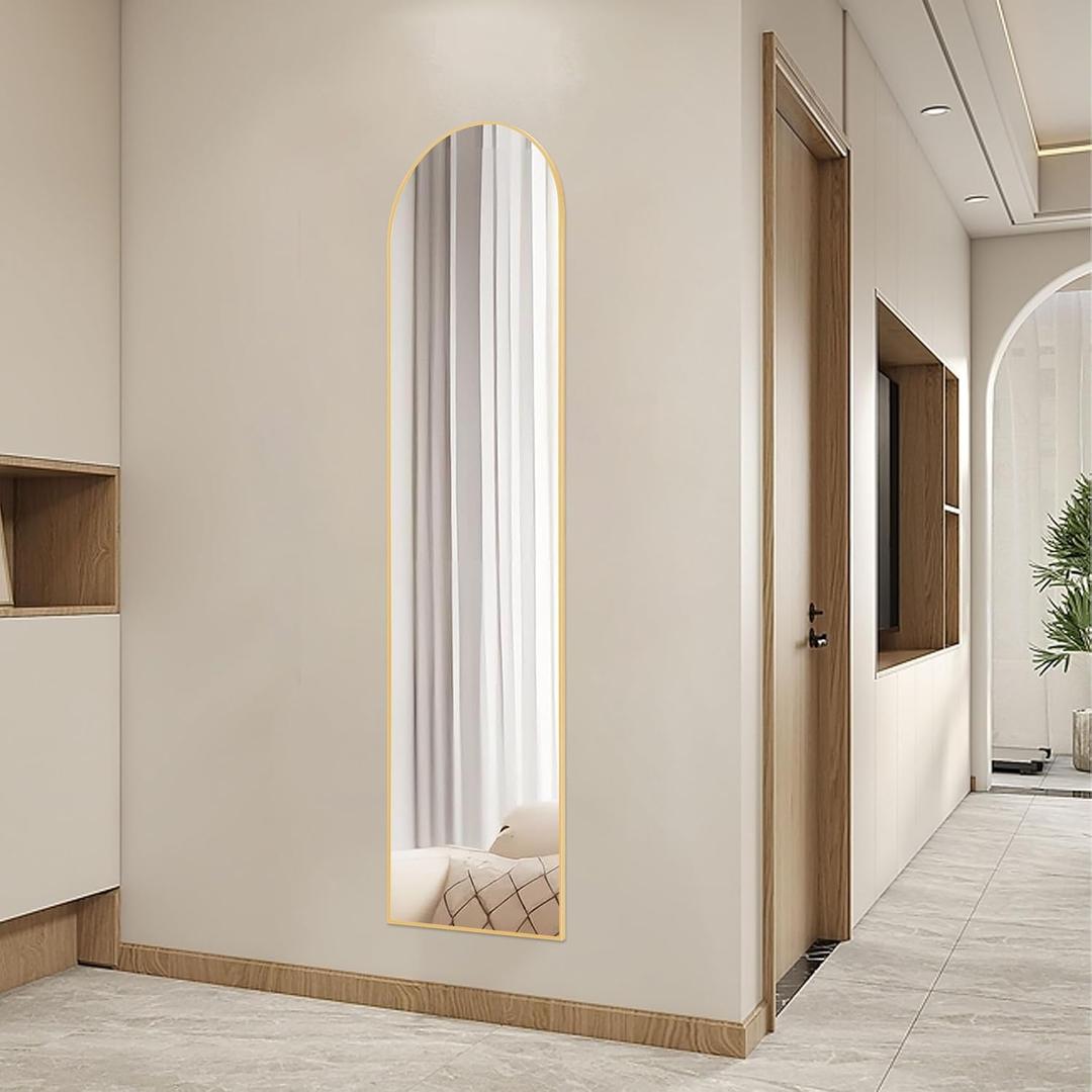 Arched Full Length Mirror 59"x16" Full Body Floor Mirror Standing Hanging or Leaning Wall, Arch Wall Mirror with Stand Aluminum Alloy Thin Frame for Bedroom Cloakroom (Golden)