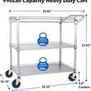 WDT 990Lbs Capacity Heavy Duty Rolling Utility Cart, NSF Rolling Carts with Wheels,Commercial Grade Metal Cart with Handle Bar & Shelf Liner,Trolley Serving Cart for Restaurant,Kitchen,Gray