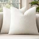 MIULEE 22x22 Inch Decorative Euro Sham Throw Pillows for Bed Set of 2 Textured Boucle Neutral Winter Throw Pillow Covers White Accent Solid Euro Couch Pillowcases Sofa Livingroom Home Decor