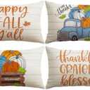Pack of 2 Artscope Fall Decorative Throw Pillow Covers 12x20 Inch Set of 4, Happy Fall Pumpkin Truck Thankful Grateful Blessed Outdoor Farmhouse Pillow Cases for Home Sofa Couch-Orange Beige