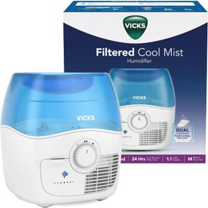 Vicks Filtered Cool Mist Humidifier, Medium Room, 1.1 Gal. Tank, Blue/White