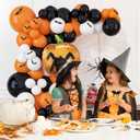 3 x HOUSE OF PARTY Halloween Balloon Garland Kit 80 Pcs - 5/10/12/18 Inch Orange and Black White Balloon Arch with 1 Pumpkin Foil Balloon, PVC Bats & Spider Web For Halloween Party Decorations